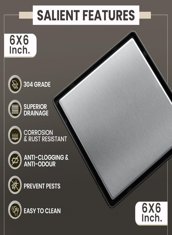 EVANEX EVANEX Tile Insert Floor Drain for Bathroom | 6x6 Inch 304 Grade Stainless Steel Invisible Shower Drain Channel | Bathroom Tile Insert Shower Drainer | Bathroom Drainer with Cockroach Trap - Image 5
